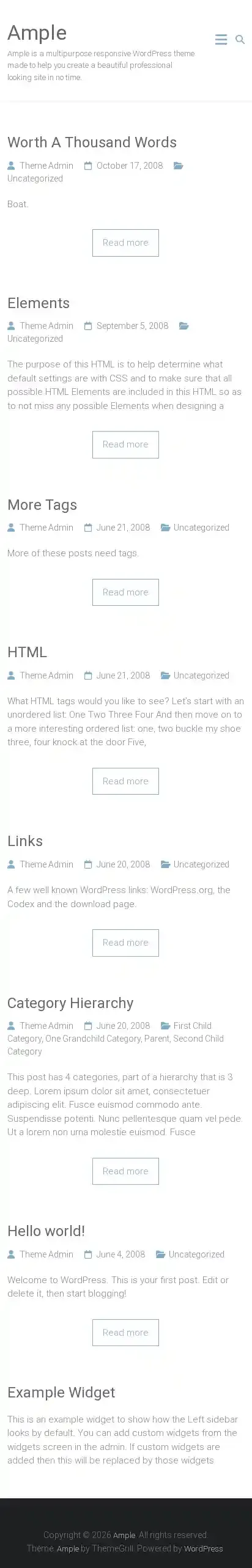 Ample home page on mobile