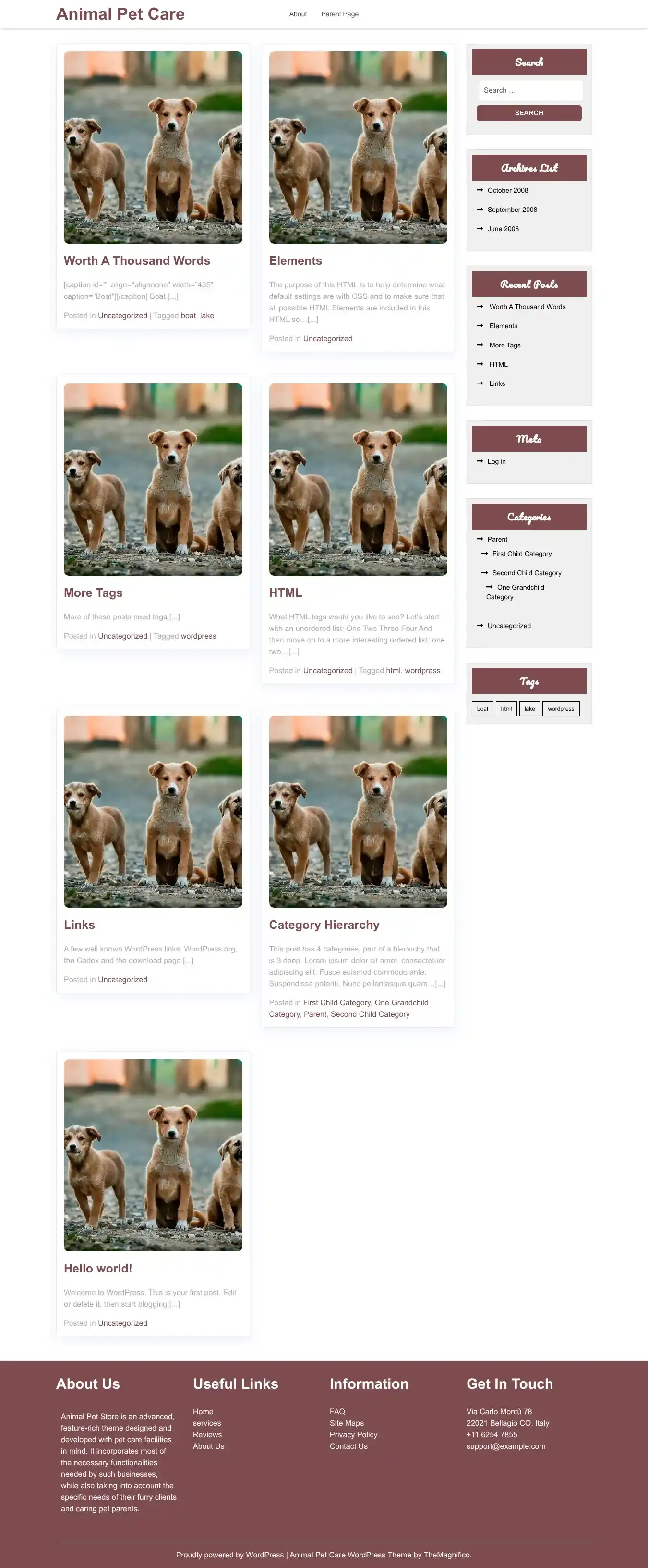 Animal Pet Care home page on desktop