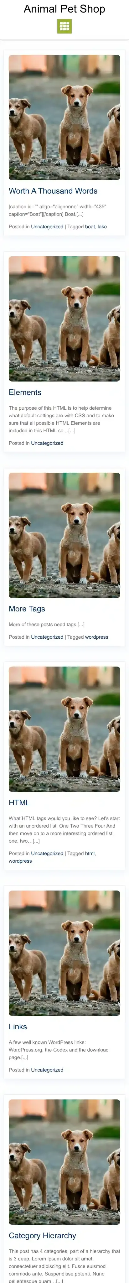 Animal Pet Shop home page on mobile