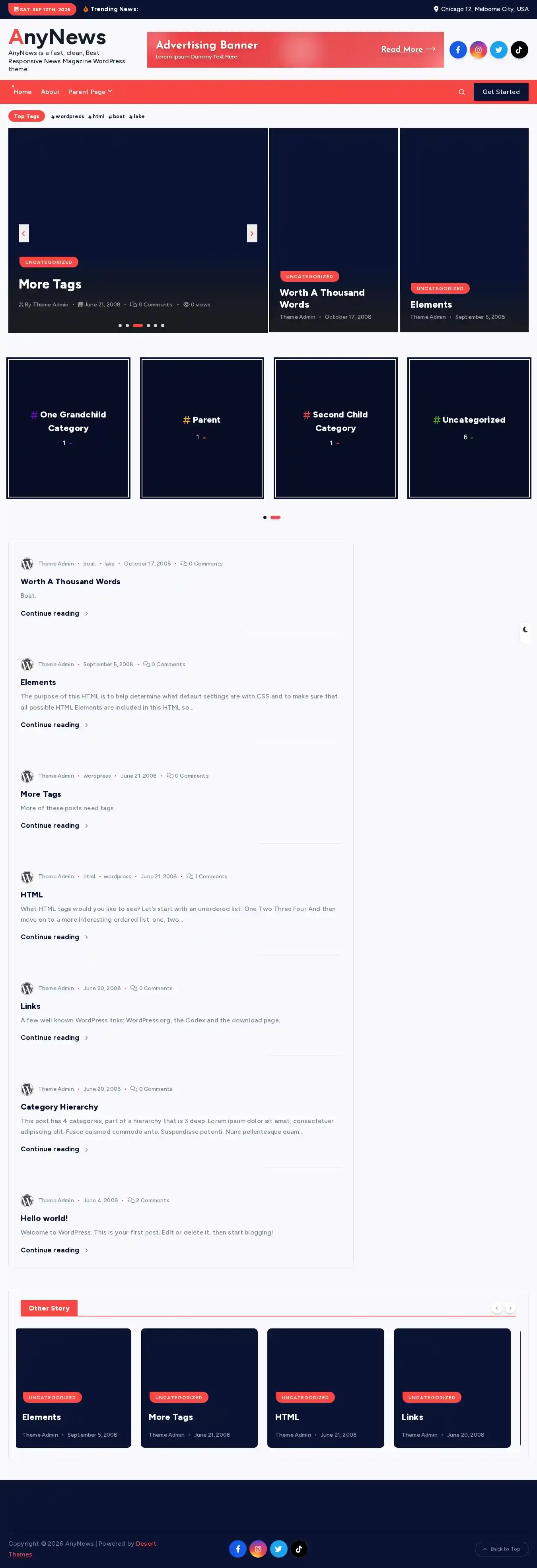 AnyNews home page on desktop