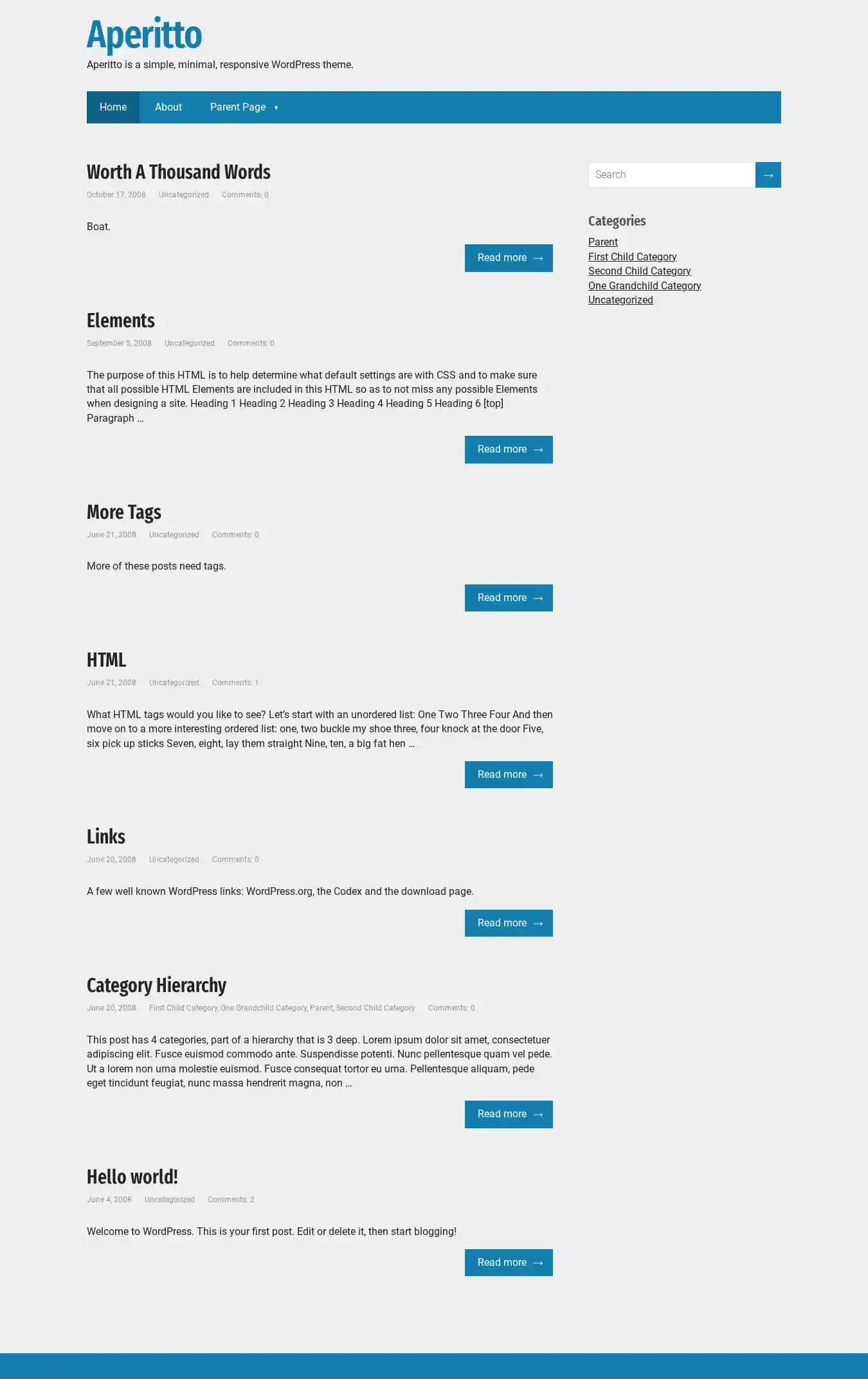 Aperitto home page on desktop