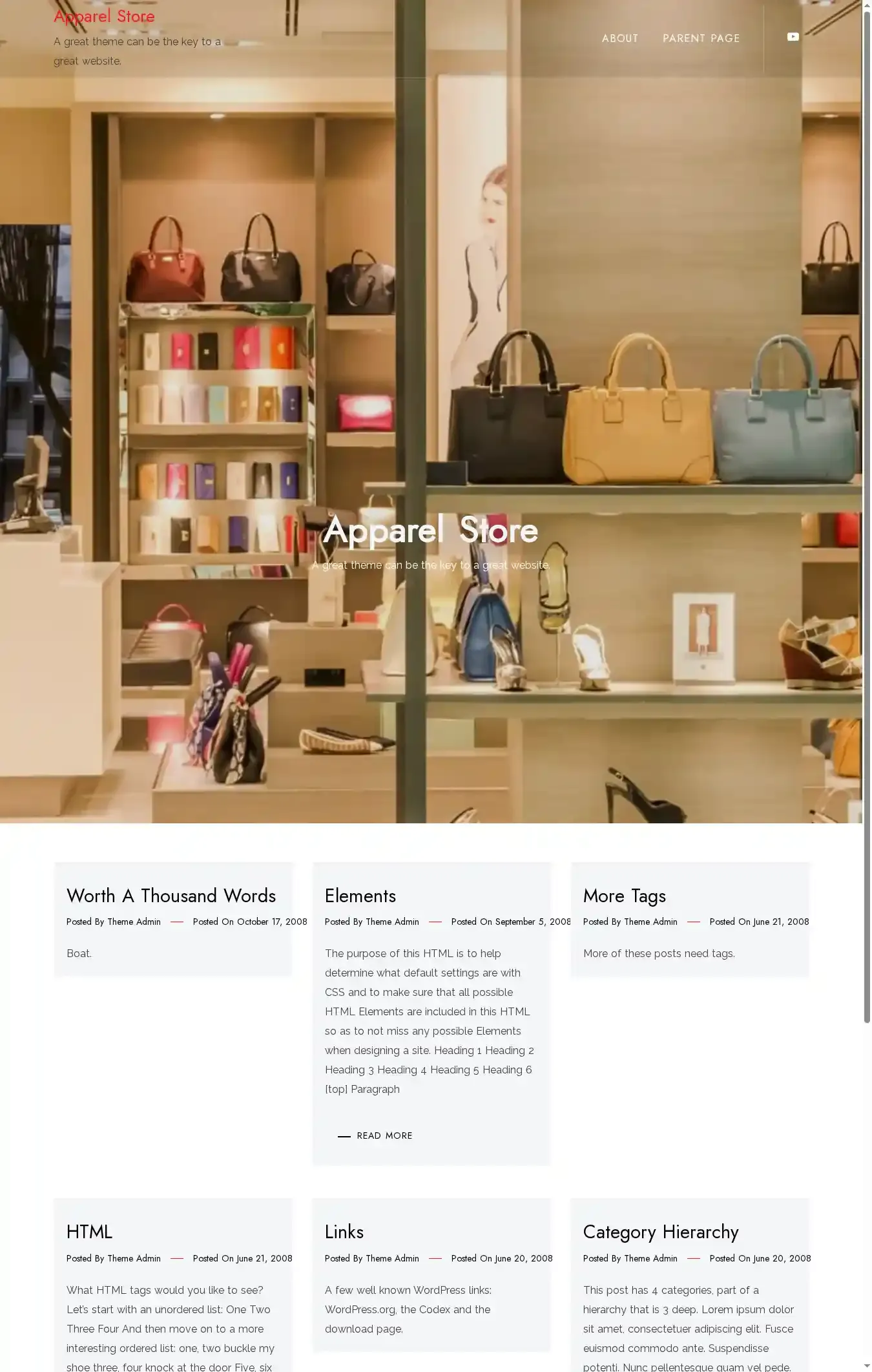 Apparel Store home page on desktop