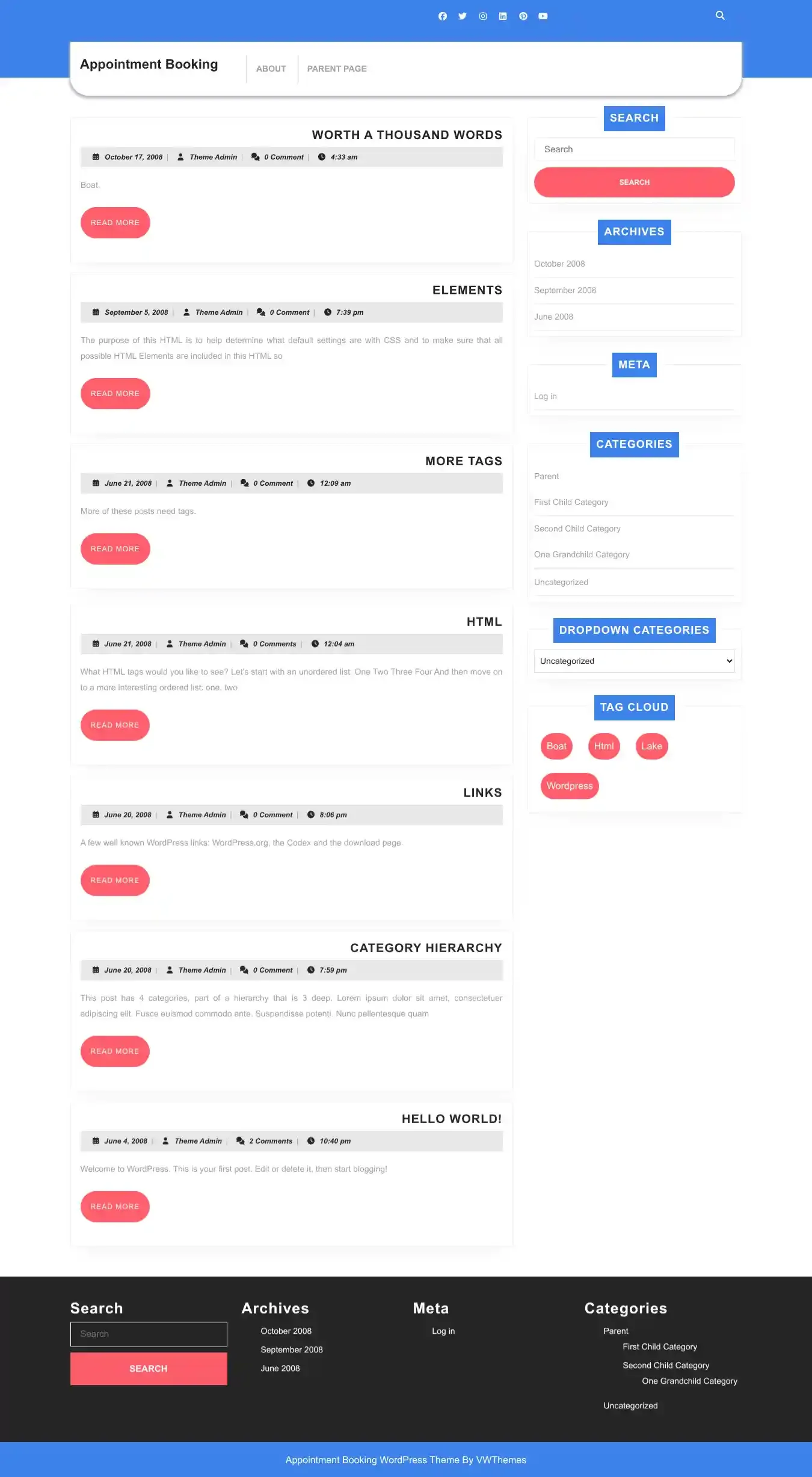 Appointment Booking home page on desktop