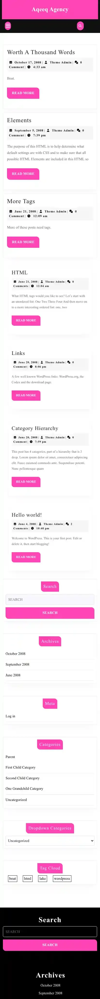 Aqeeq Agency home page on mobile