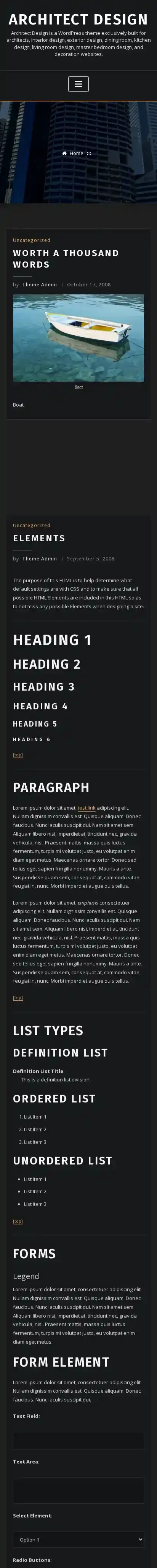 Architect Design home page on mobile