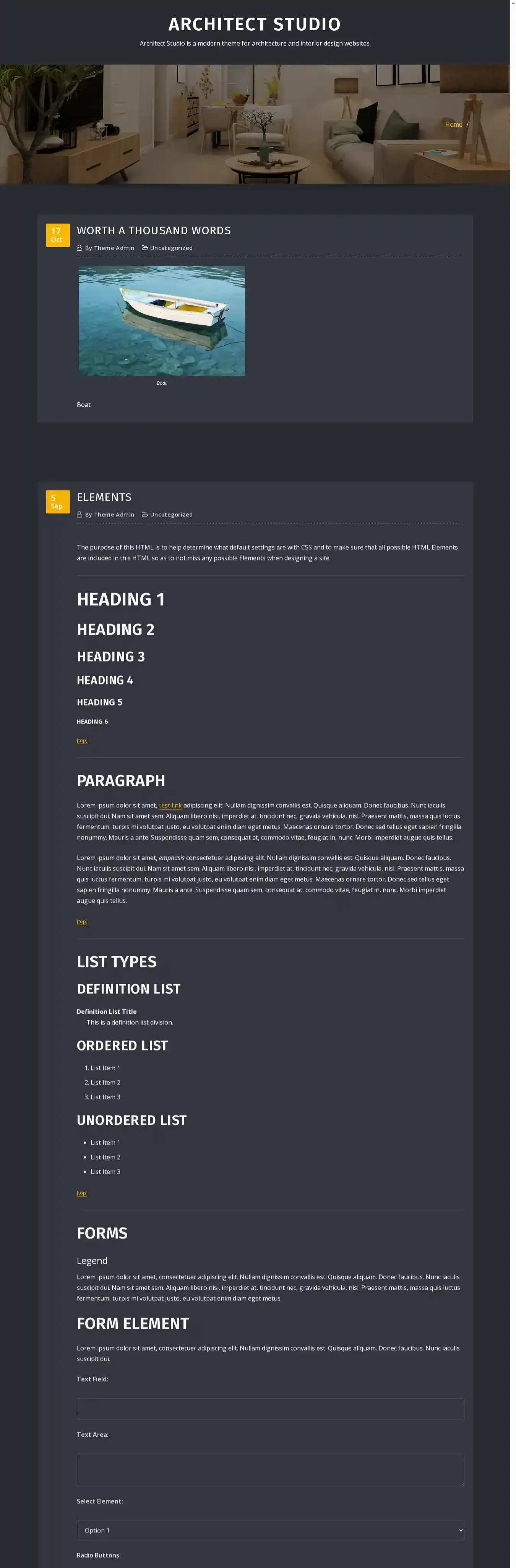 Architect Studio home page on desktop