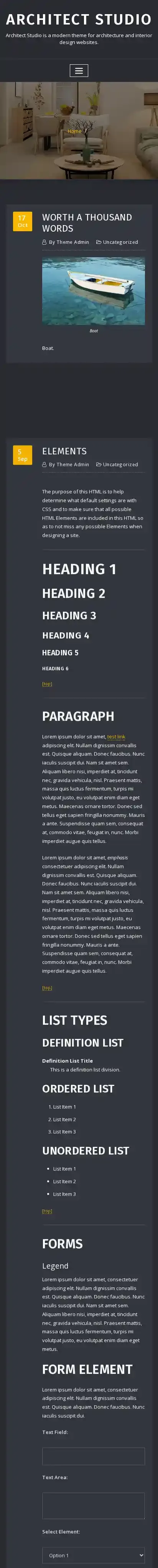 Architect Studio home page on mobile