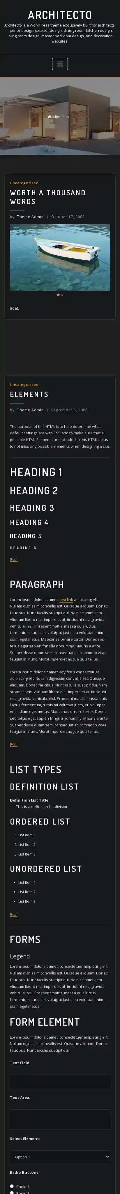 Architecto home page on mobile