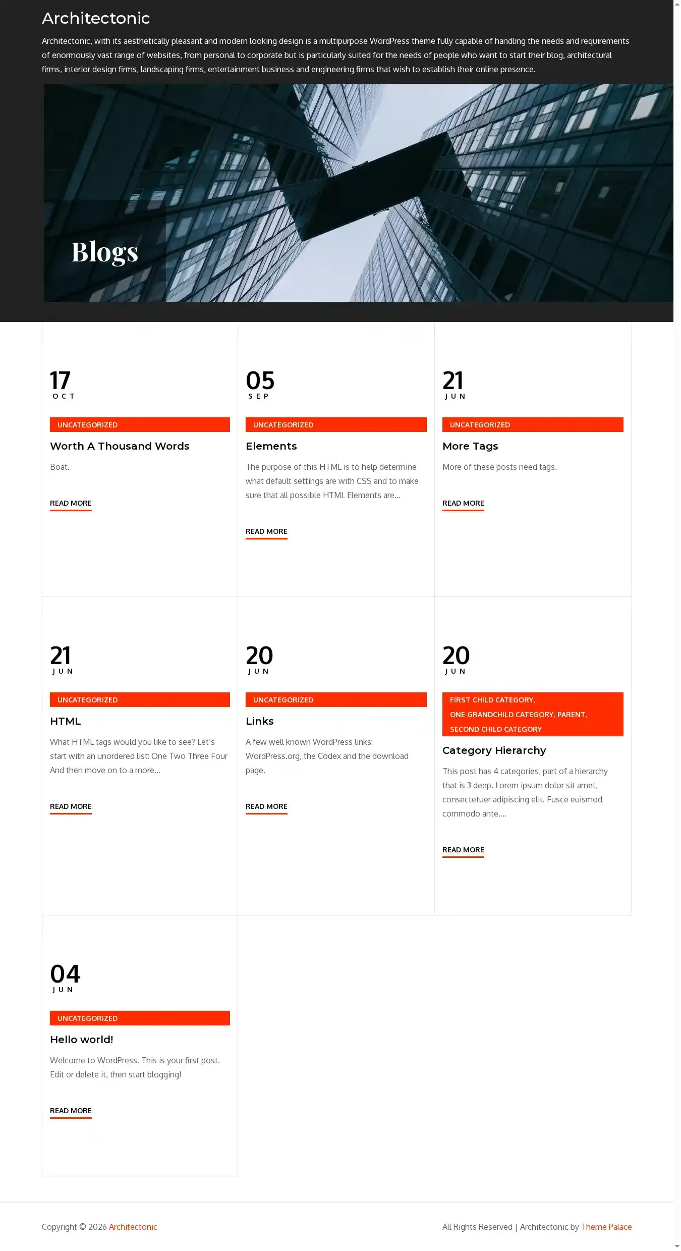Architectonic home page on desktop