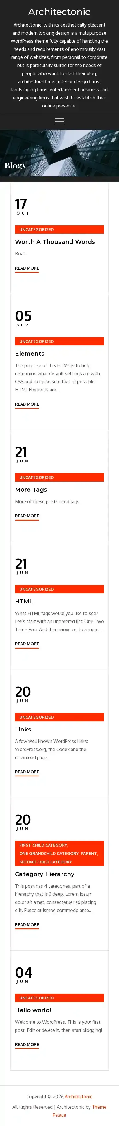 Architectonic home page on mobile