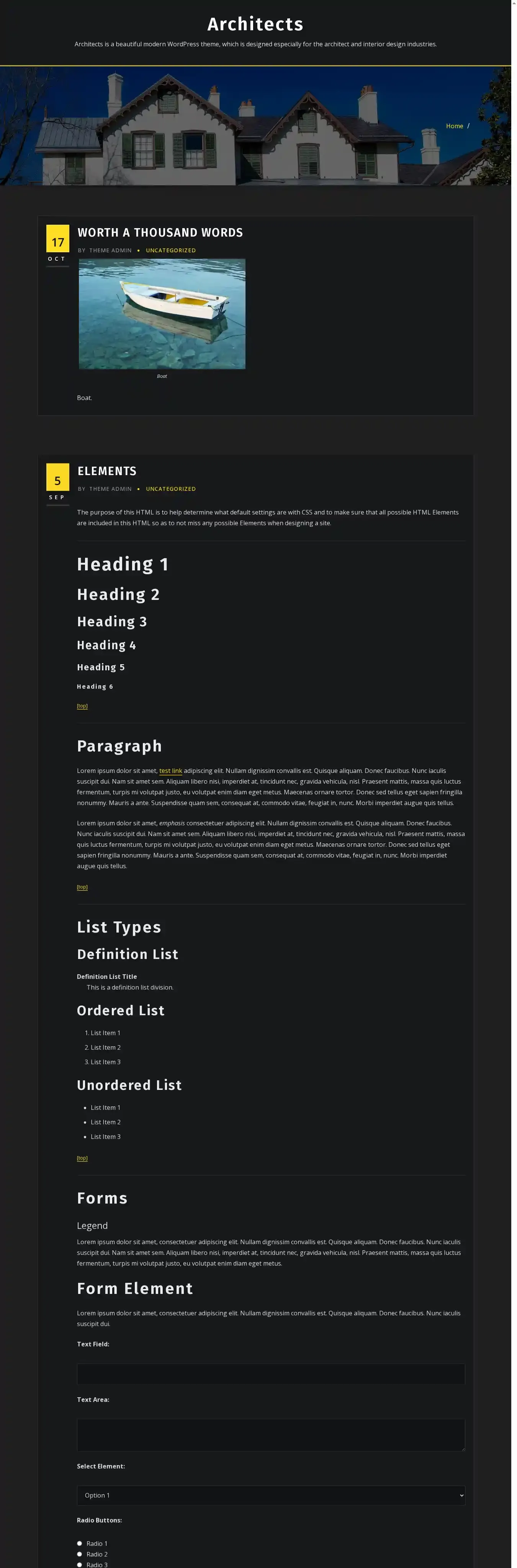 Architects home page on desktop