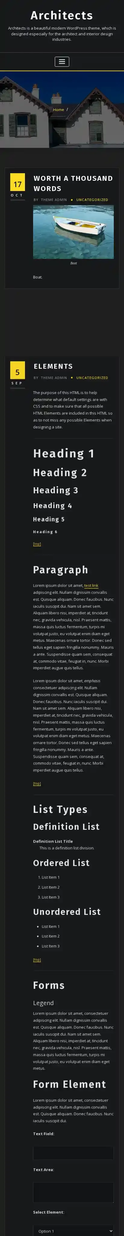 Architects home page on mobile