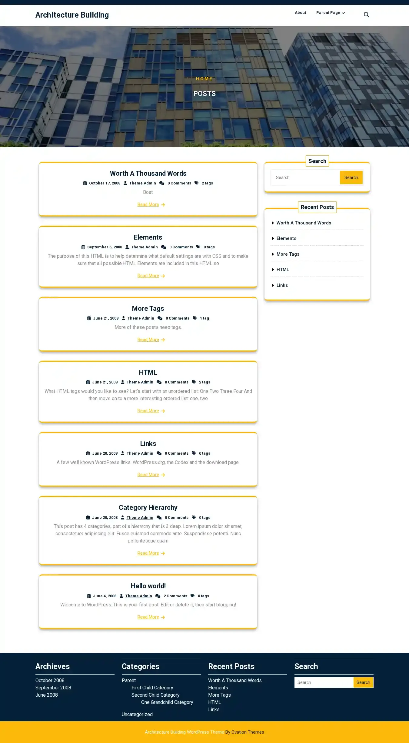 Architecture Building home page on desktop