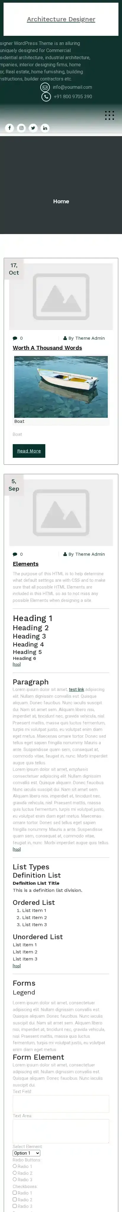 Architecture Designer home page on mobile