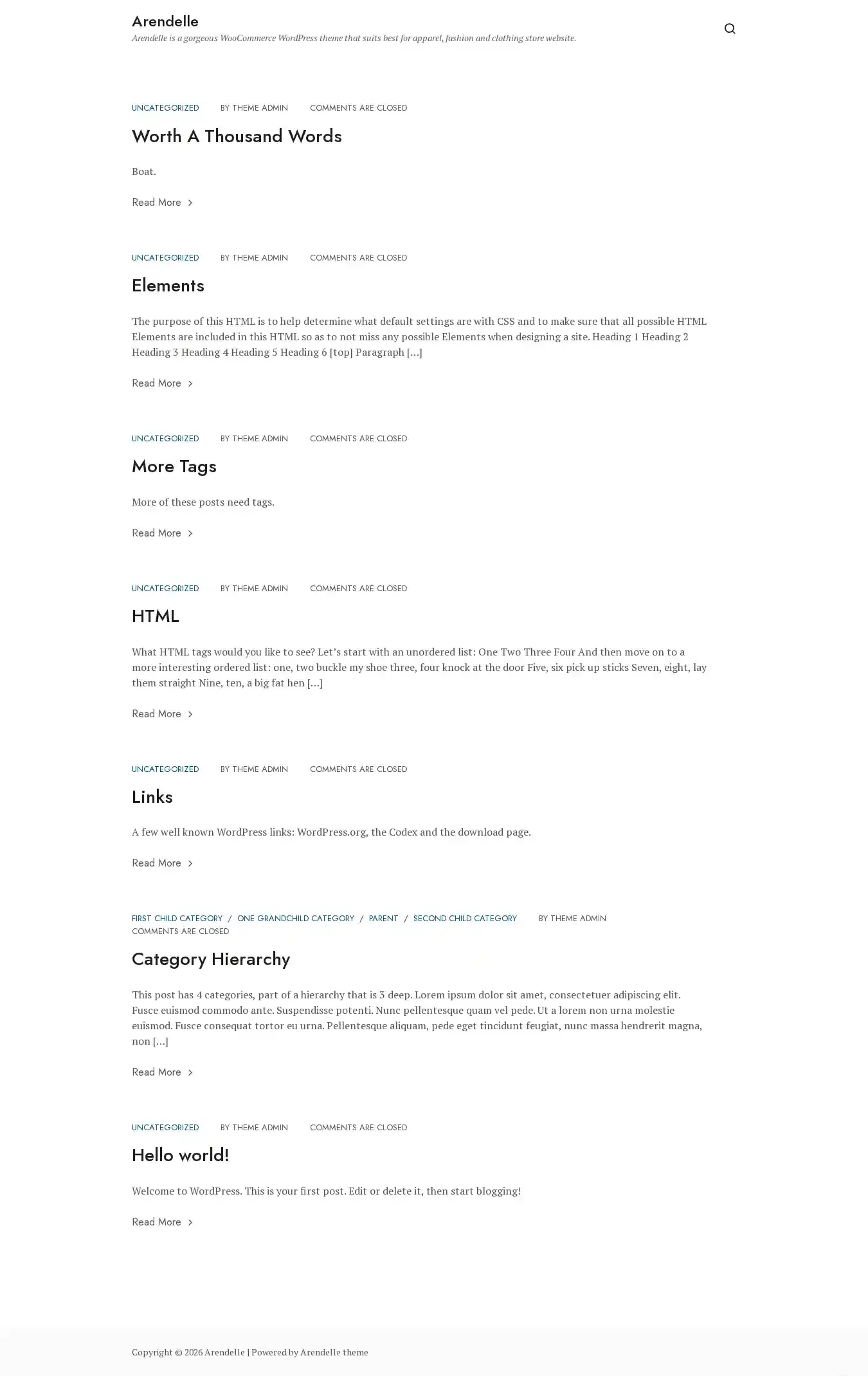Arendelle home page on desktop
