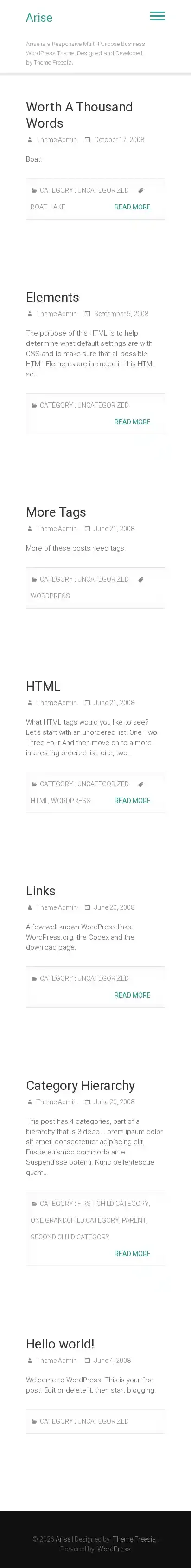 Arise home page on mobile