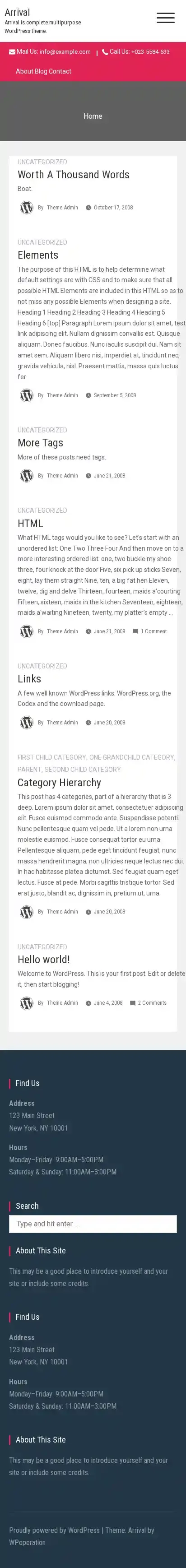 Arrival home page on mobile