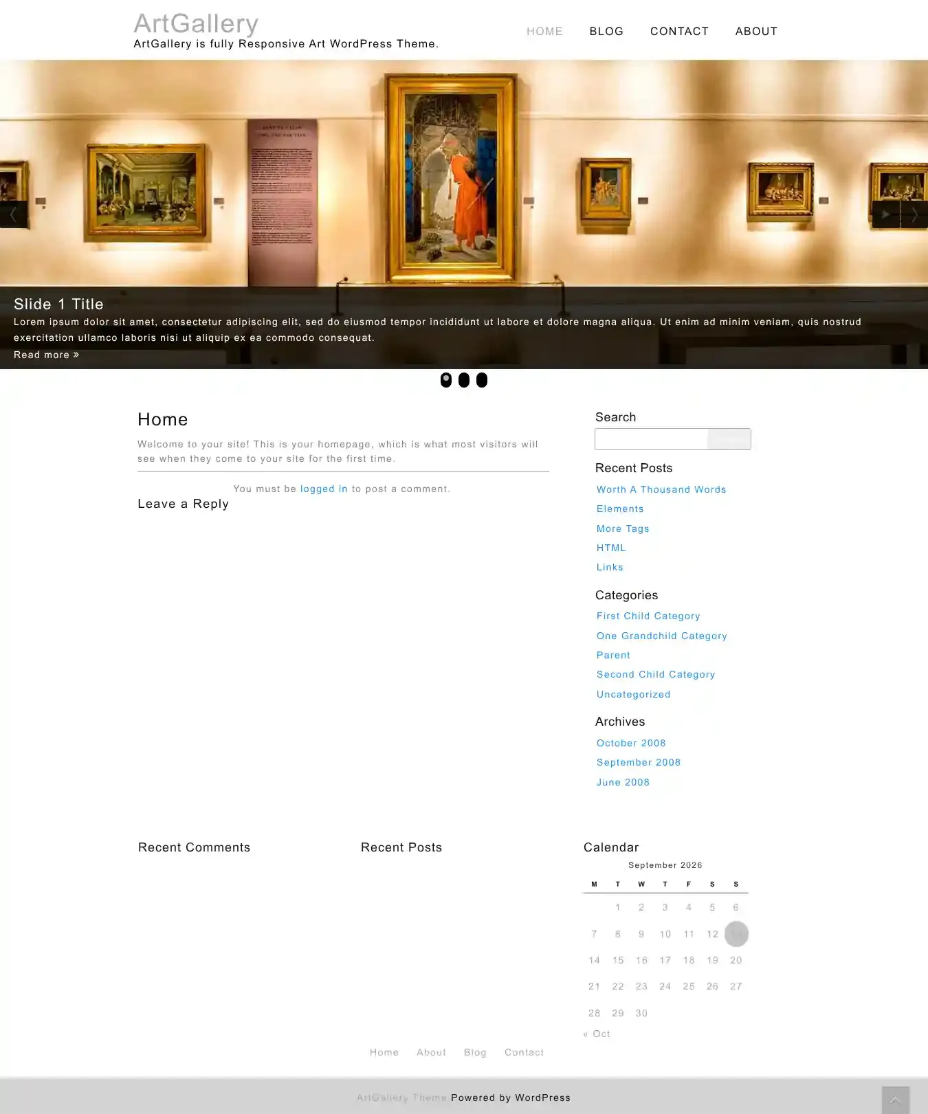 ArtGallery home page on desktop