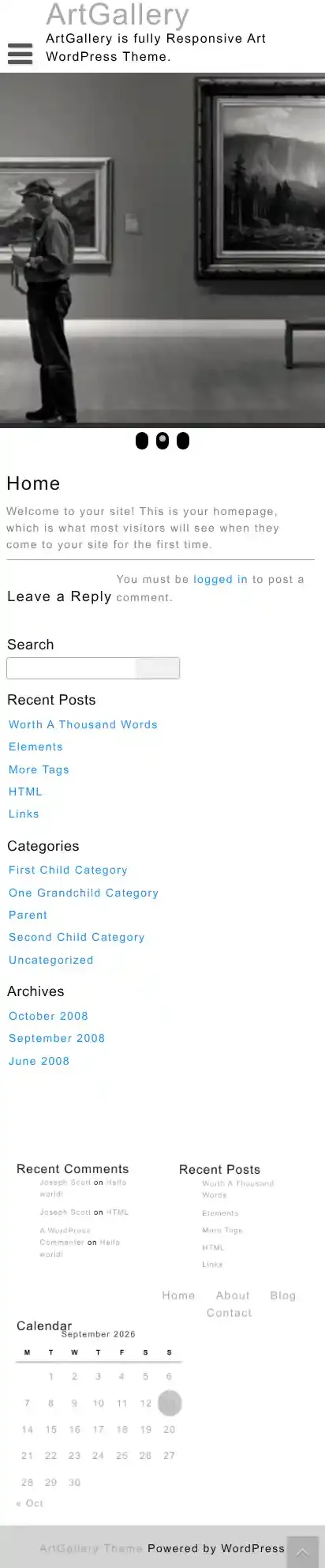 ArtGallery home page on mobile