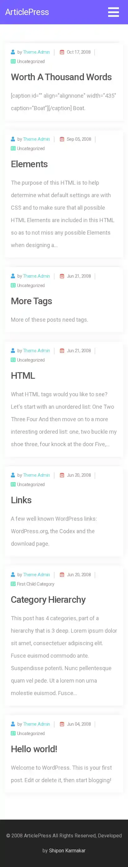 ArticlePress home page on mobile
