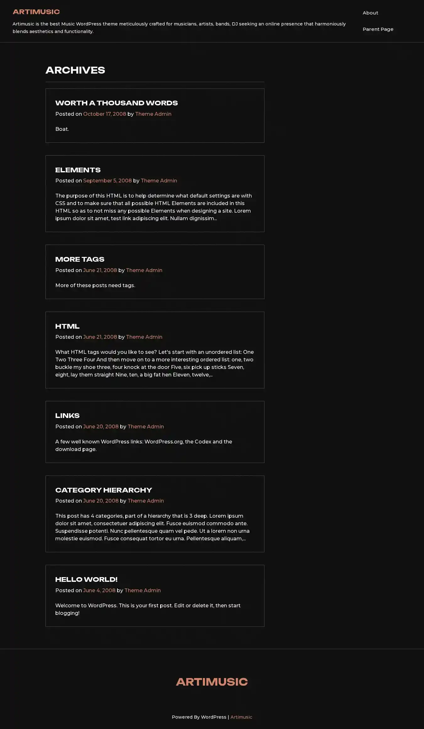 Artimusic home page on desktop