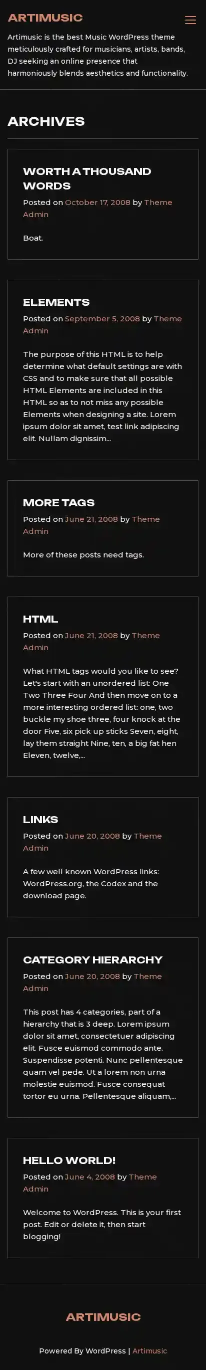 Artimusic home page on mobile