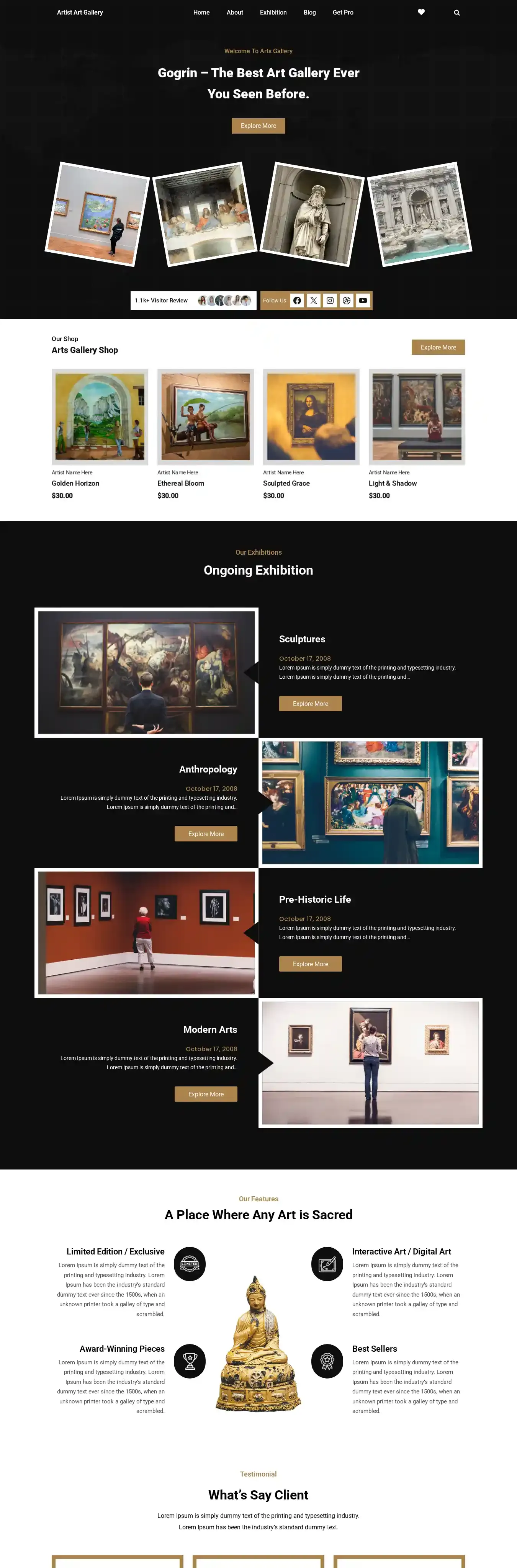 Artist Art Gallery home page on desktop