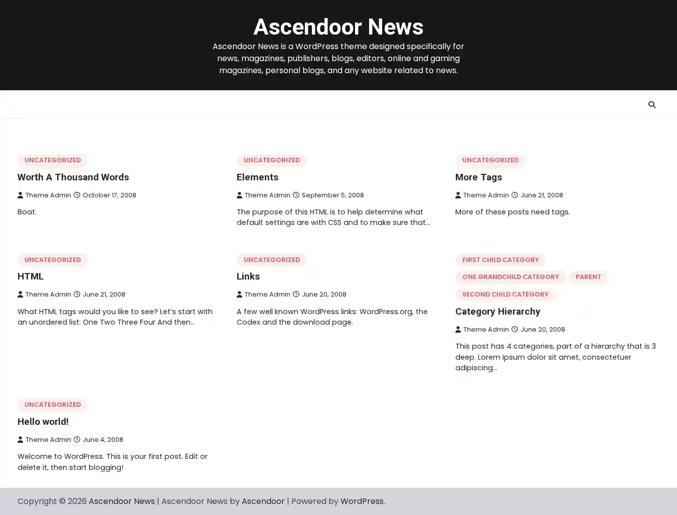 Ascendoor News home page on desktop