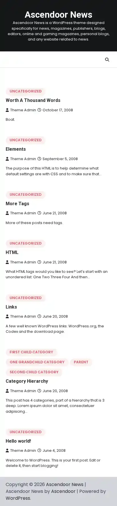 Ascendoor News home page on mobile