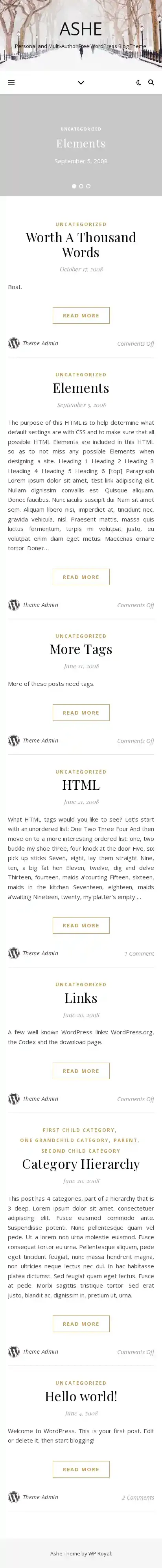 Ashe home page on mobile