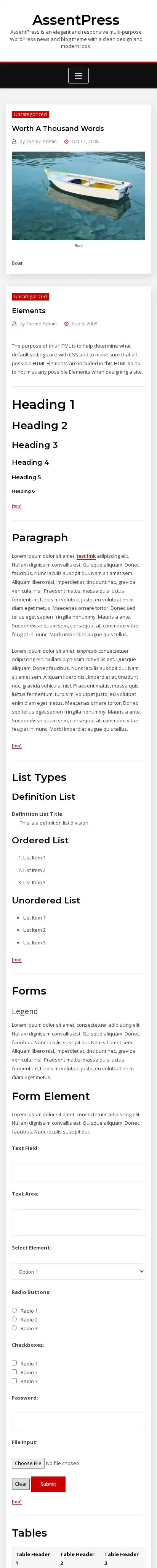 AssentPress home page on mobile