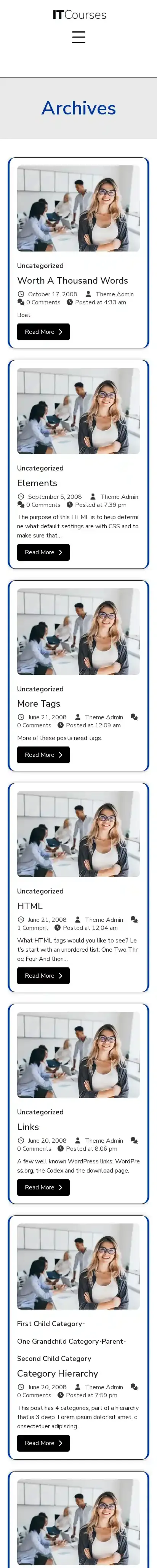 Aster IT Courses home page on mobile