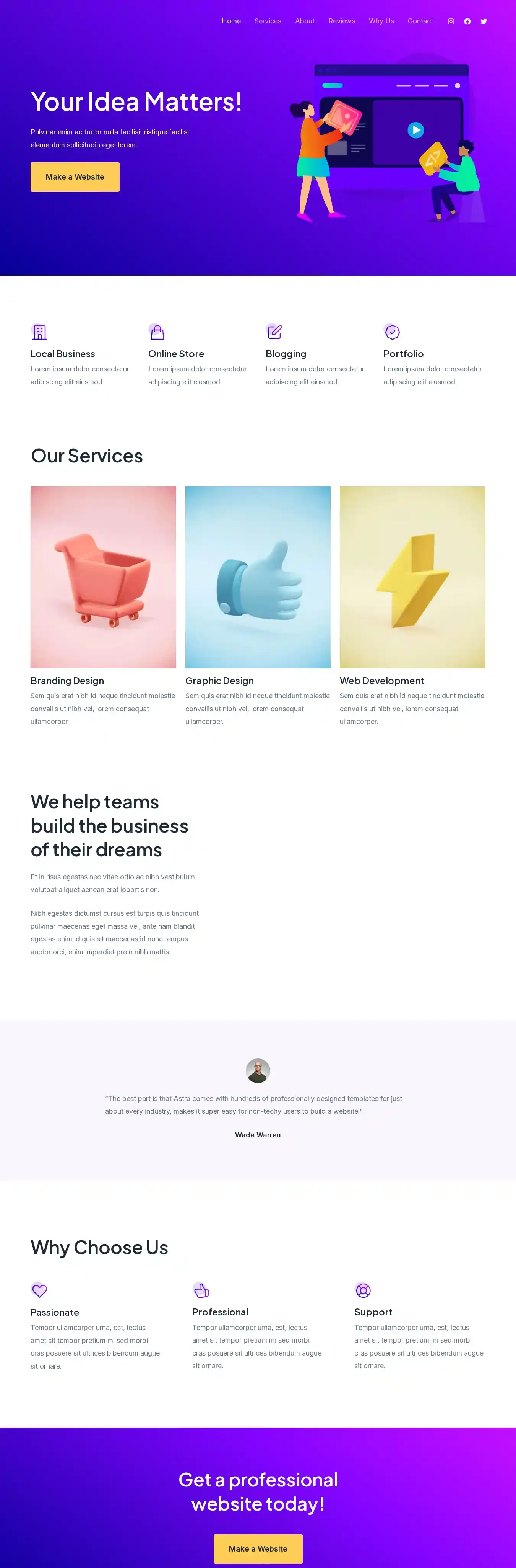 Astra home page on desktop