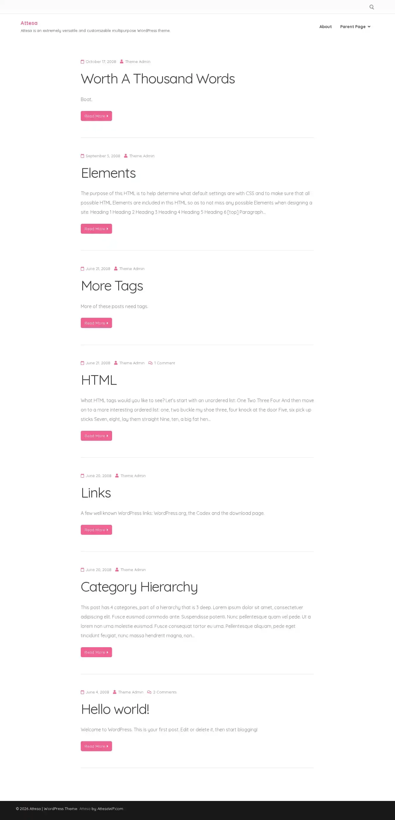 Attesa home page on desktop