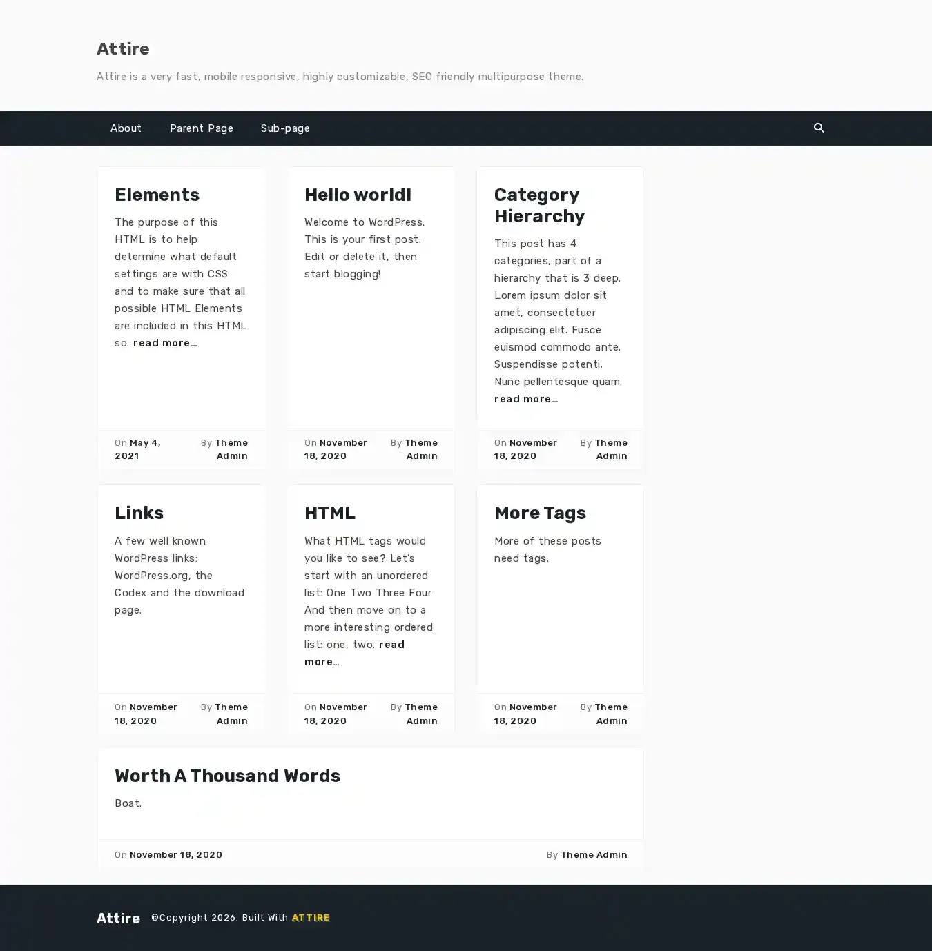 Attire home page on desktop