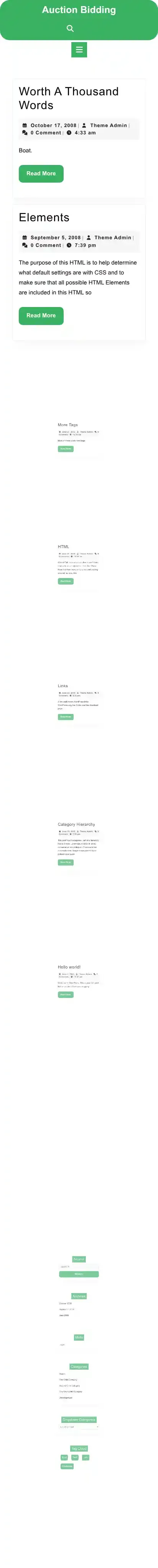 Auction Bidding home page on mobile