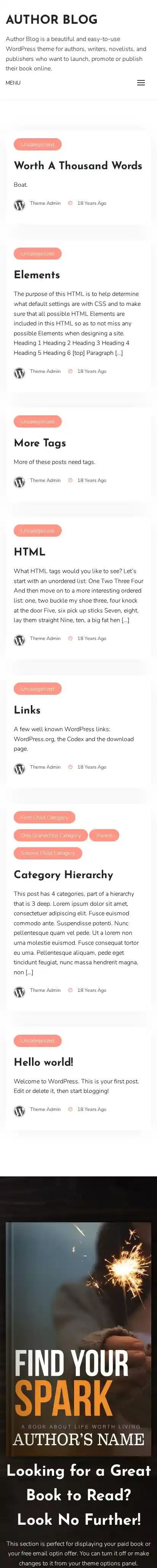Author Blog home page on mobile