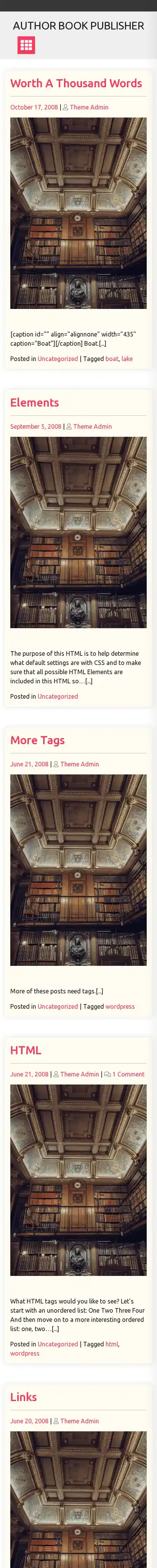 Author Book Publisher home page on mobile