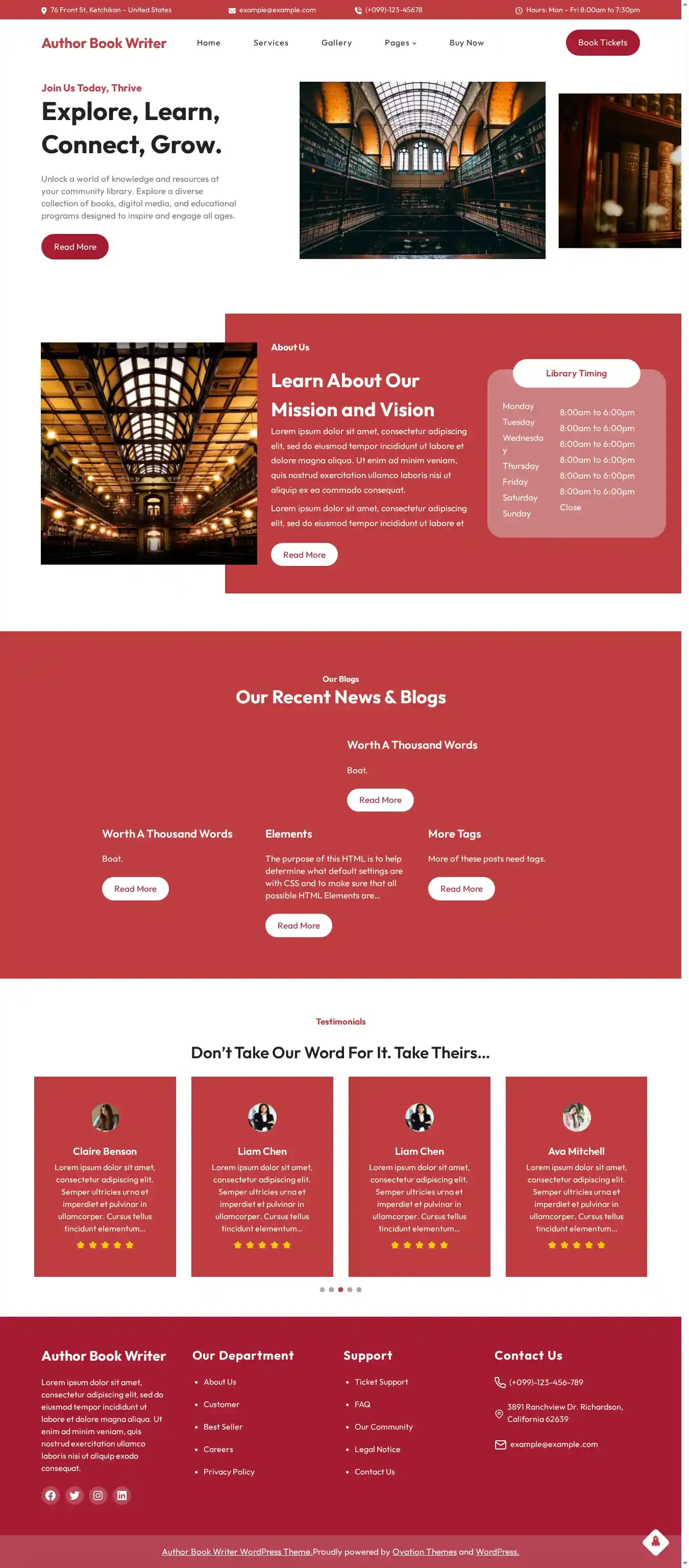 Author Book Writer home page on desktop