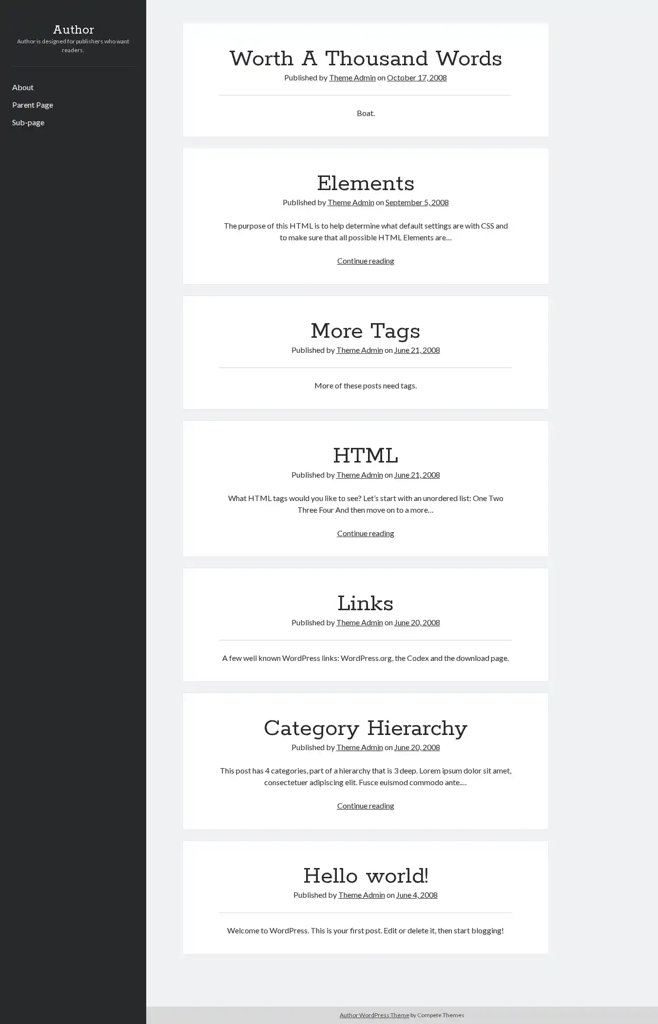 Author home page on desktop