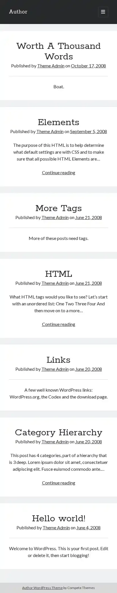 Author home page on mobile
