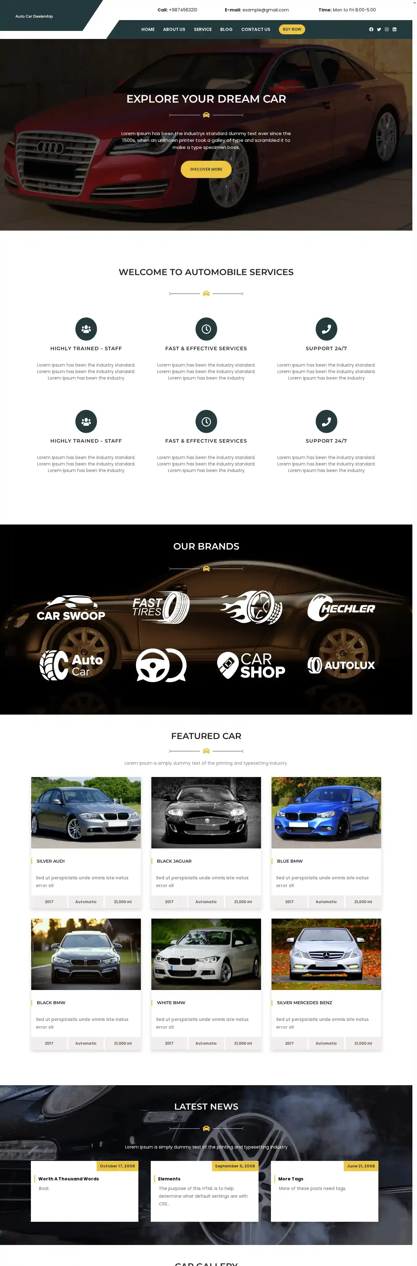 Auto Car Dealership home page on desktop