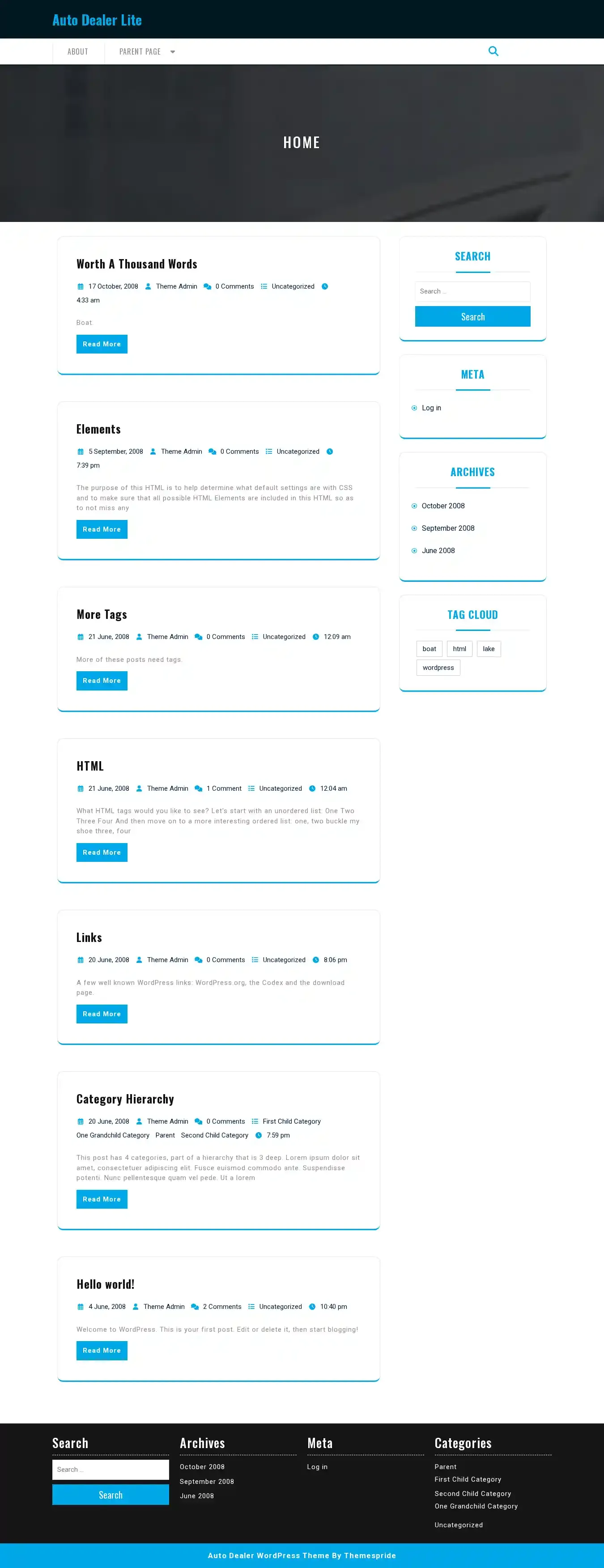Auto Dealer Lite home page on desktop