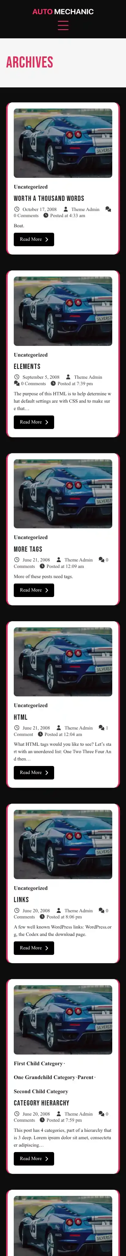 Auto Mechanic home page on mobile