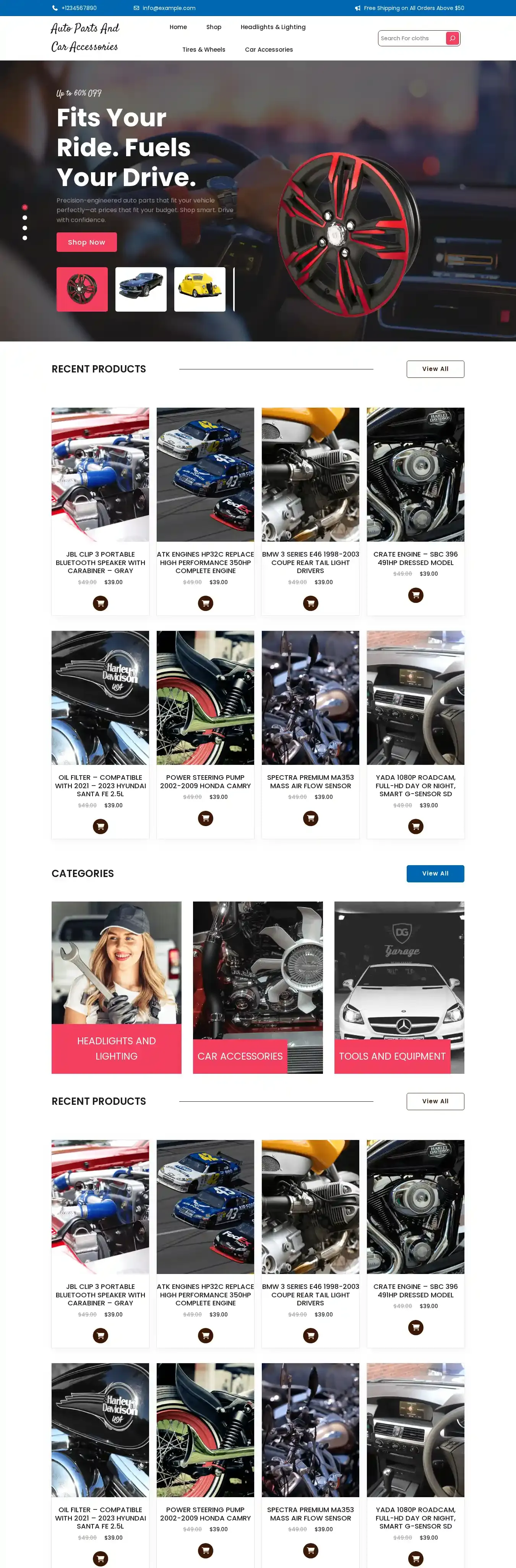 Auto Parts and Car Accessories home page on desktop