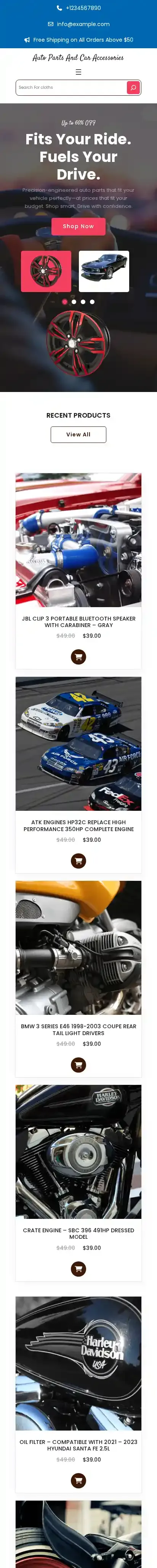 Auto Parts and Car Accessories home page on mobile