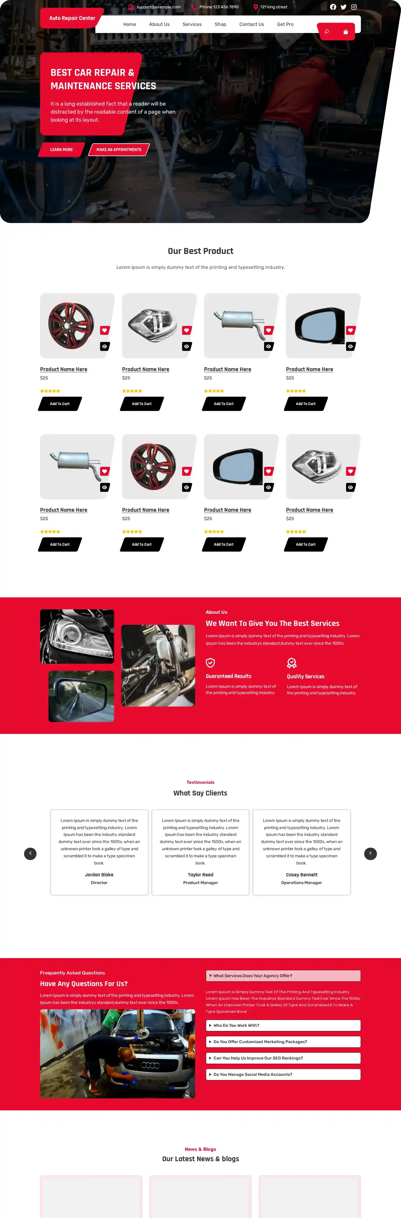 Auto Repair Center home page on desktop