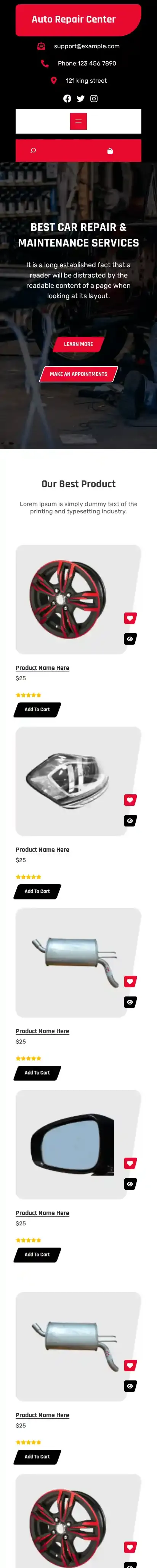 Auto Repair Center home page on mobile