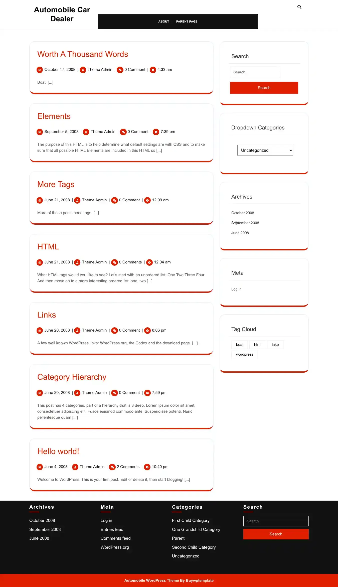 Automobile Car Dealer home page on desktop