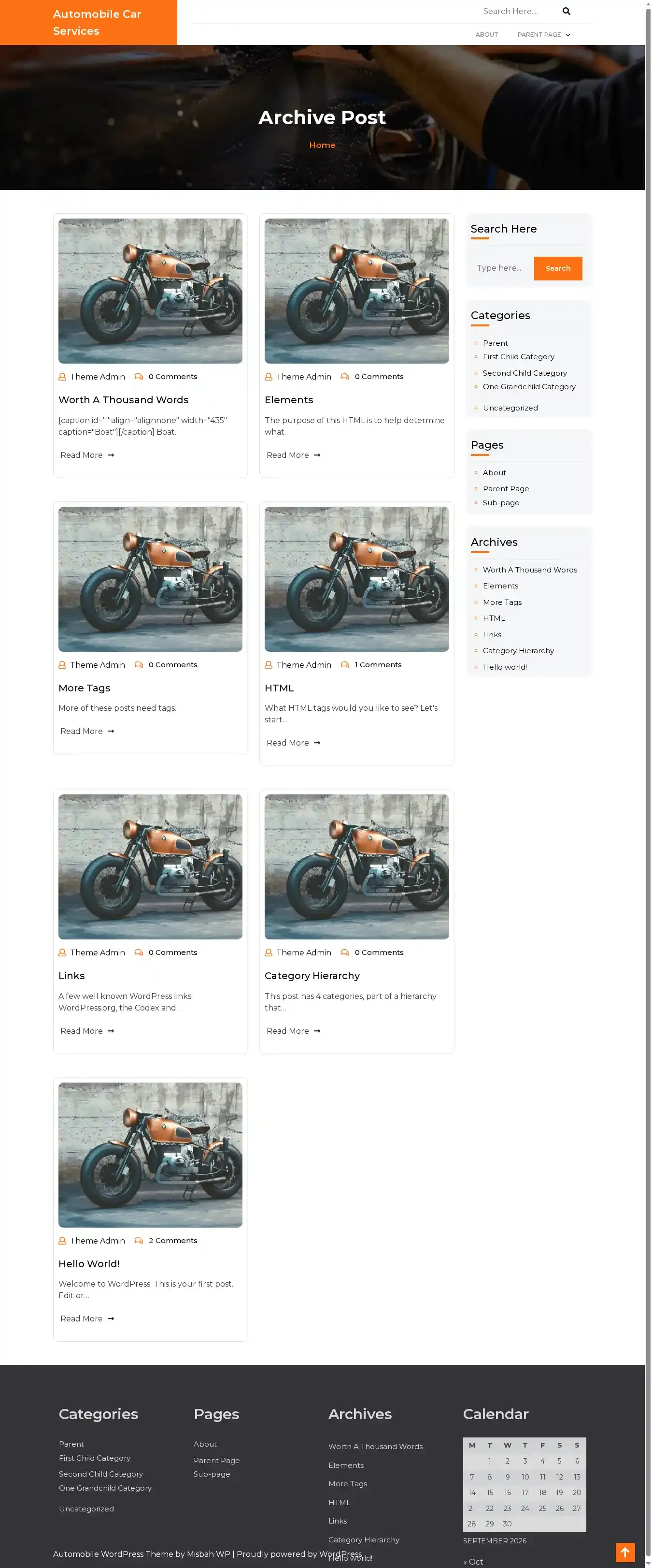 Automobile Car Services home page on desktop